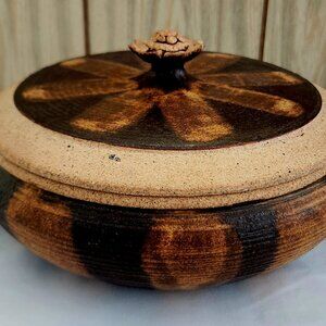 vintage covered bowl pottery hand made 1970s